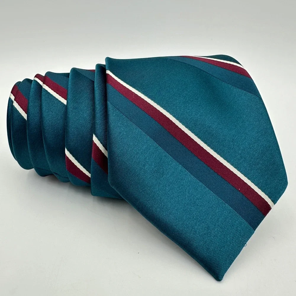 Wembley Leatherback Satins Tie Men's Teal Burgundy Stripe 3.5